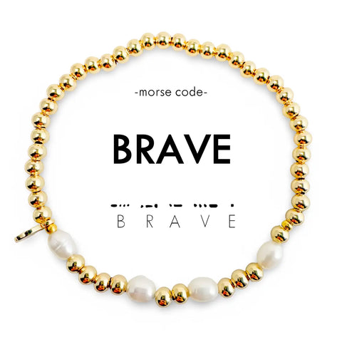 Pearl & Gold Morse Code Bracelet - Brave