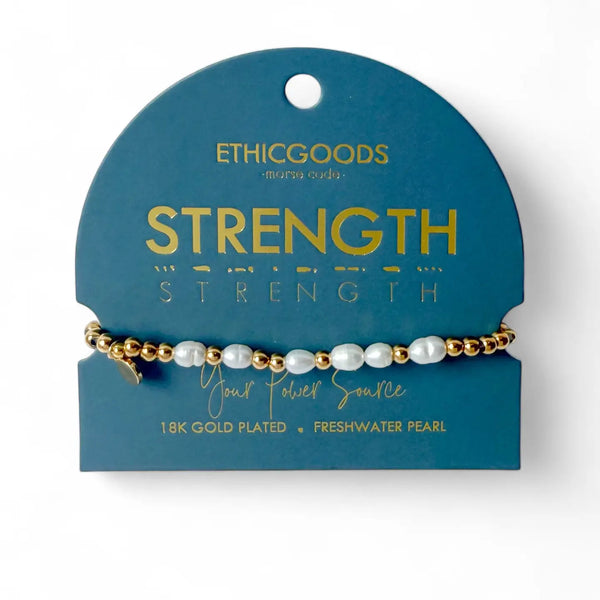 Pearl & Gold Morse Code Bracelet - Strength