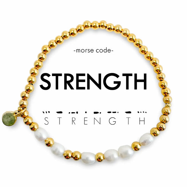 Pearl & Gold Morse Code Bracelet - Strength