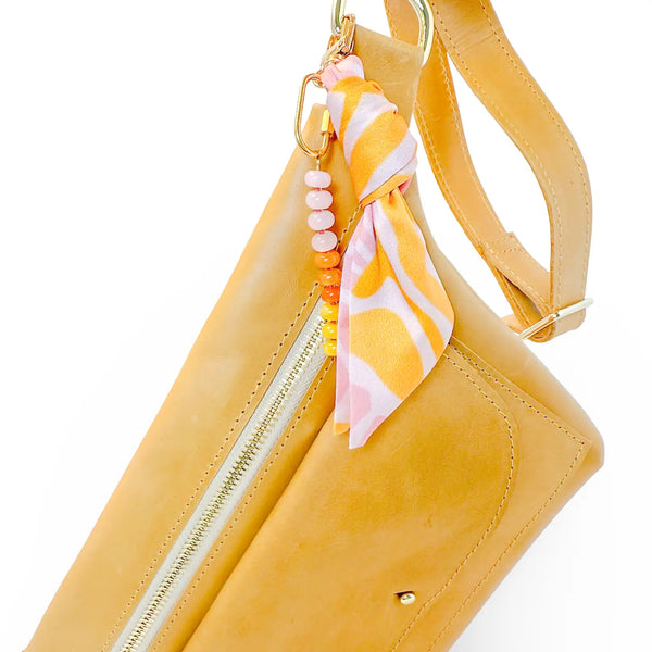 Silk and Gemstone Bag Charm - Pink Plaid