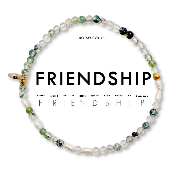 3mm Morse Code Pearl & Stone Bracelet - Friendship