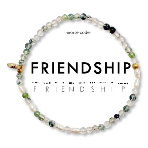 3mm Morse Code Pearl & Stone Bracelet - Friendship