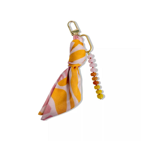 Silk and Gemstone Bag Charm - Pink Floral