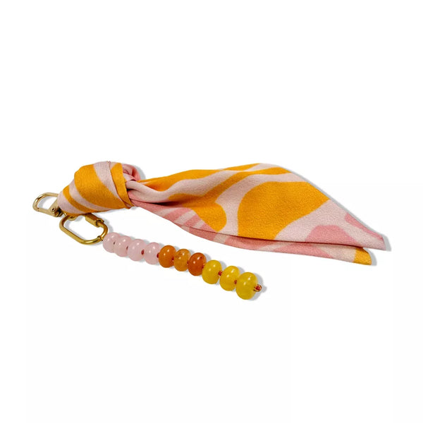 Silk and Gemstone Bag Charm - Pink Floral