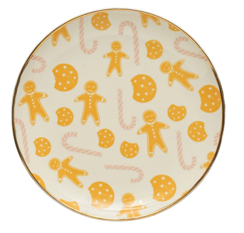 8" Round Stoneware Plate - #4 Gingerbread Pattern