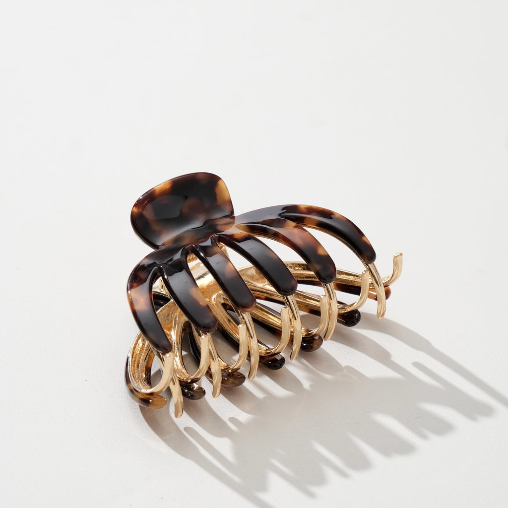 Hailey Large Gold Metal Octopus Claw Clip - Tortoise