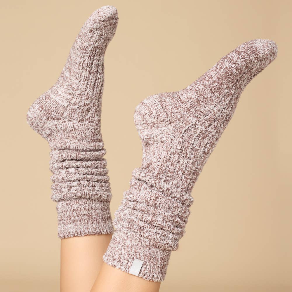 Marshmallow Gripper Socks - Heather Espresso