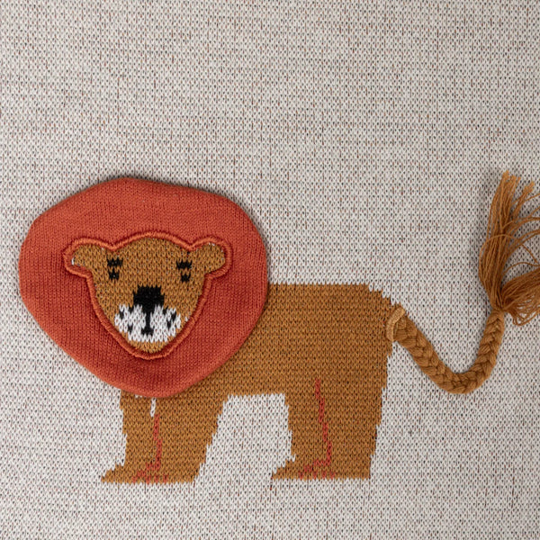 Knit Baby Blanket with Lions & Applique Manes