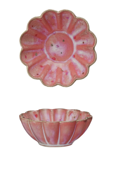 Decorative Stoneware Dish with Dots - Pink