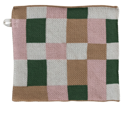 Cotton Knit Dish Cloth - Pink / Green