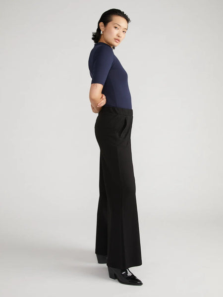 Pintuck Wide Leg Ponte Pants -- Black