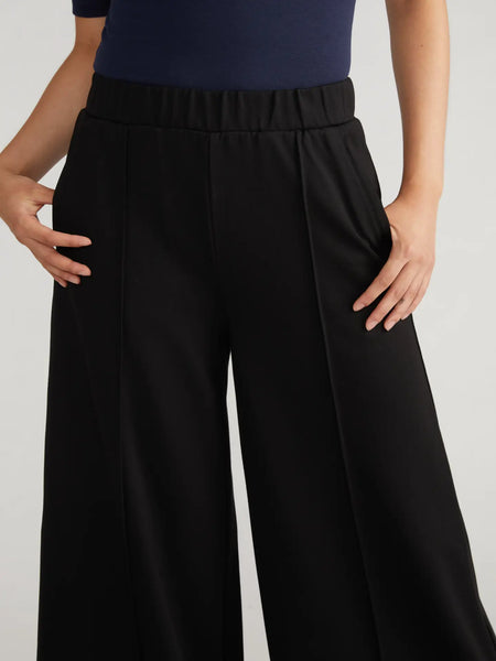 Pintuck Wide Leg Ponte Pants -- Black
