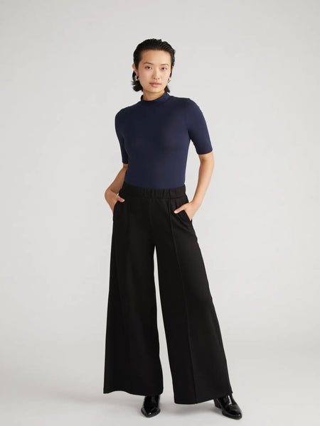 Pintuck Wide Leg Ponte Pants -- Black