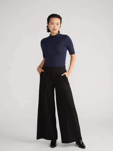 Pintuck Wide Leg Ponte Pants -- Black