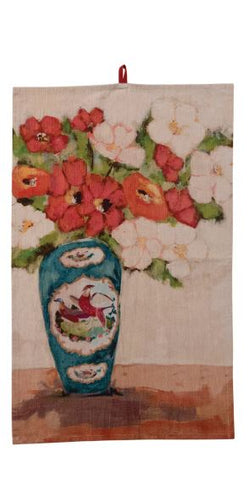Cotton Chambray Tea Towel w/Flowers in Vase - #3