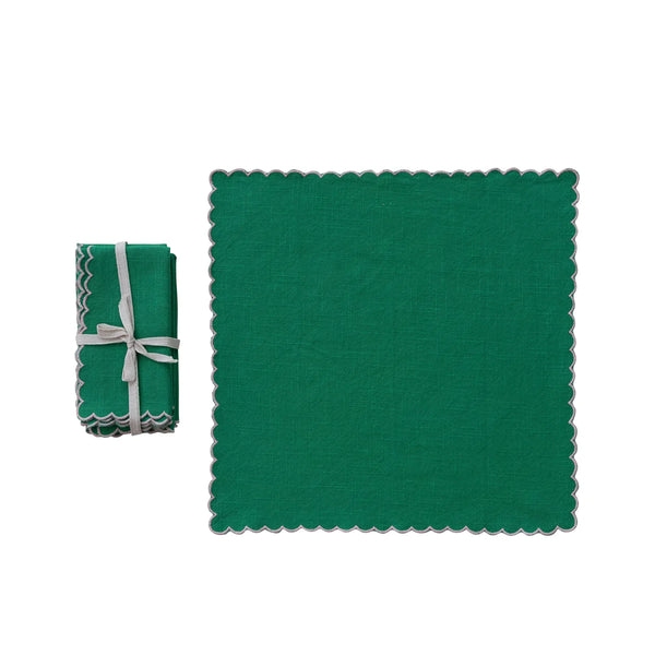 Green Napkins with Stitched Scalloped Edge - Set of 4
