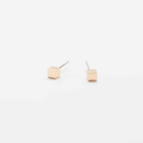 Tiny Gold Cube Square Earrings
