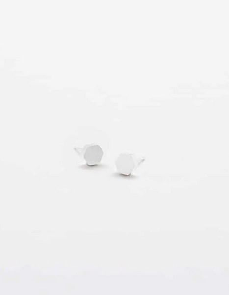 Silver Solid Hexagon Stud