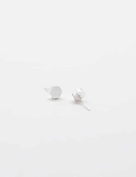 Silver Solid Hexagon Stud