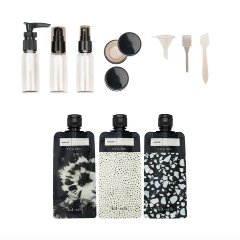 Refillable Ultimate Travel 11pc Set - Black/Ivory