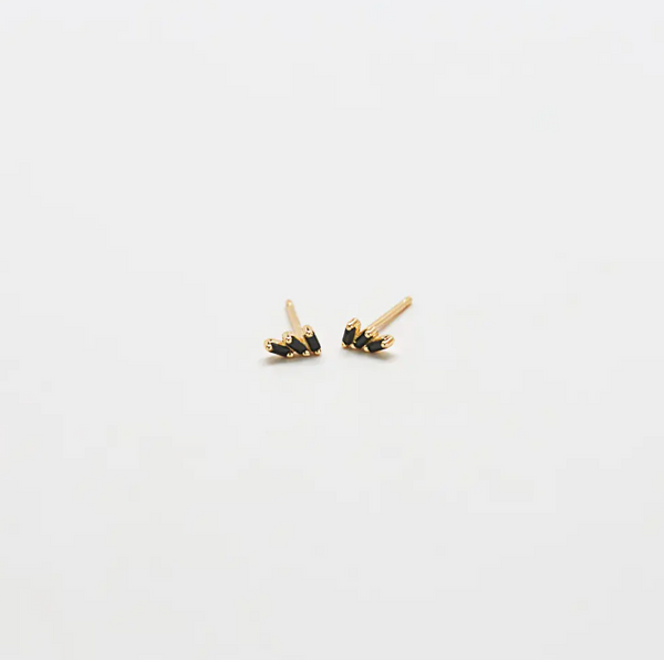 Black Triple Baguette Gold Studs
