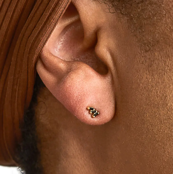 Black Triple Baguette Gold Studs