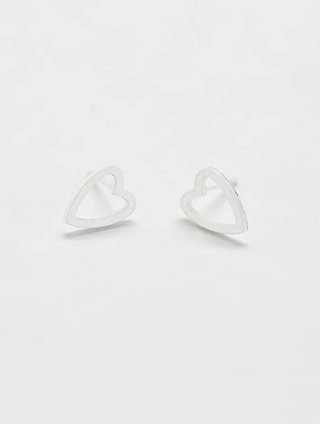 Silver Heart Outline Stud Earrings