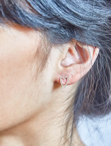 Silver Heart Outline Stud Earrings