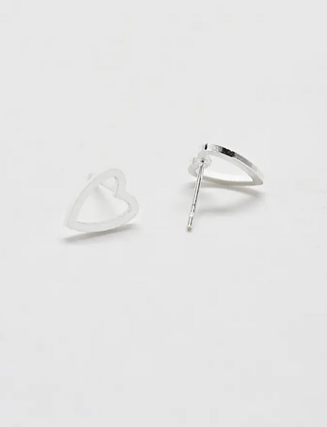 Silver Heart Outline Stud Earrings