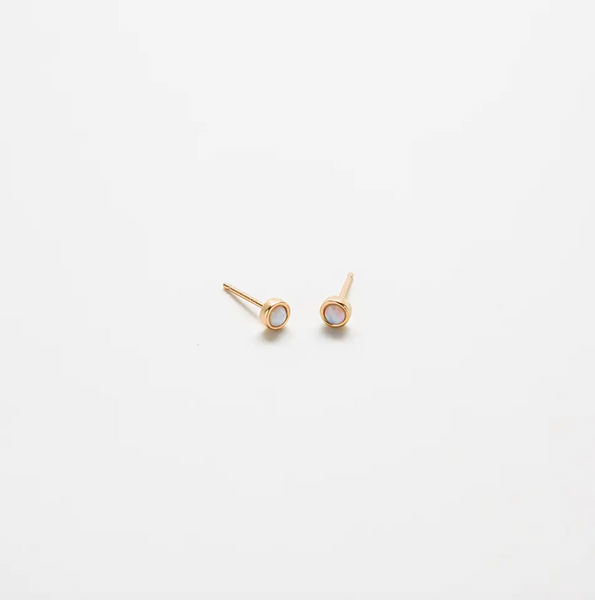 Gold Round Opal Stud Earrings