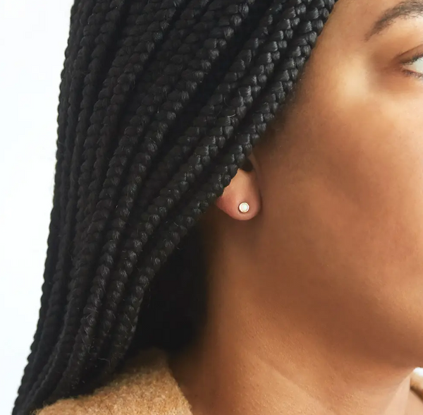 Gold Round Opal Stud Earrings