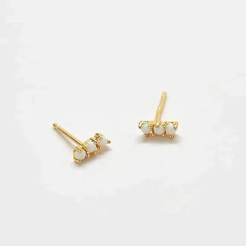 Gold Opal Semiprecious Gem Bar Earrings