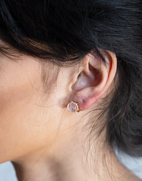 Rose Quartz Gold Claw Studs