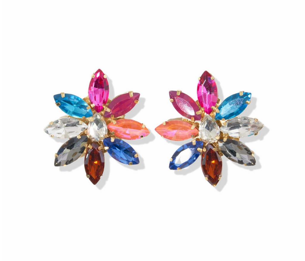 Rainbow Flower Crystal Post Earrings