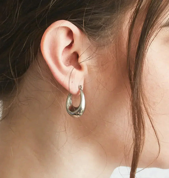 Silver Oval Hoop Earrings