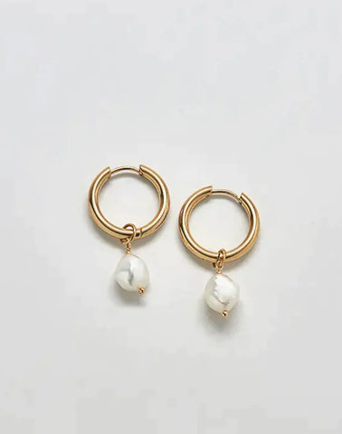 Single Pearl Huggie Earrings