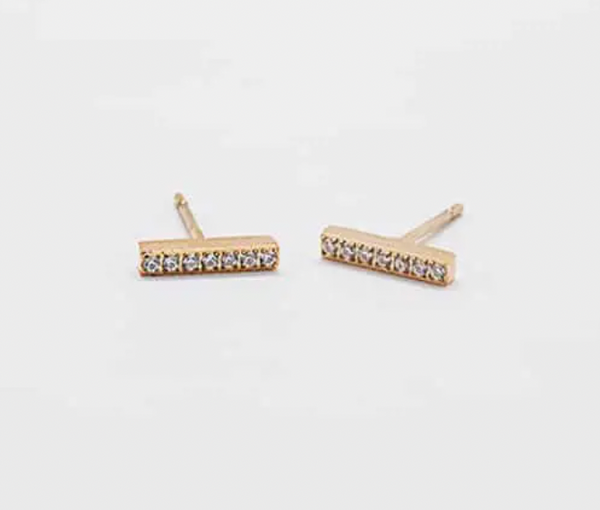 Pavé Gold Bar Stud Earrings
