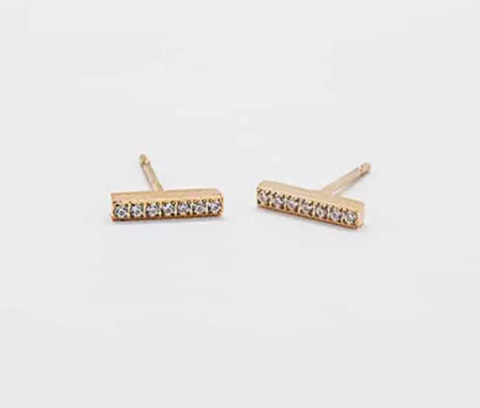 Pavé Gold Bar Stud Earrings