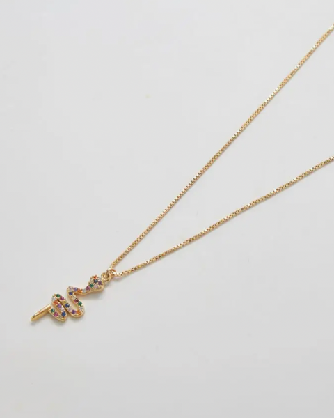 Multicolor Pave Serpent Necklace -- Gold