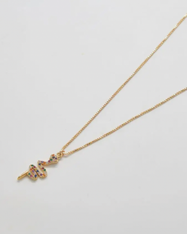 Multicolor Pave Serpent Necklace -- Gold