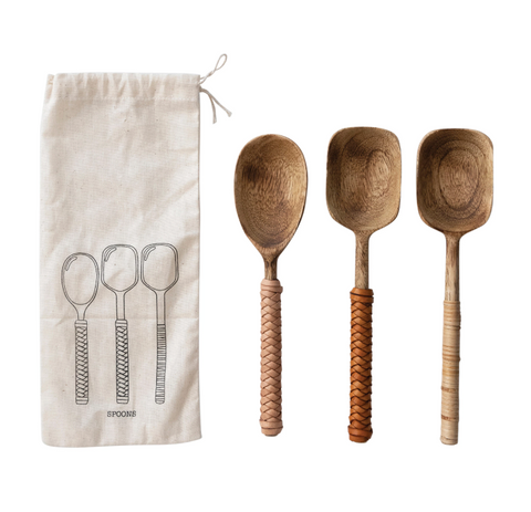 Mango Wood Serving Spoons - Set of 3