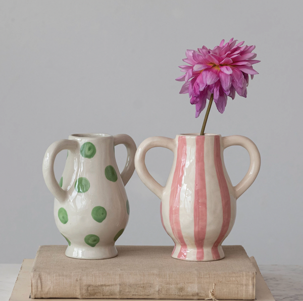 Hand-Painted Vase w/ Handles - Dots
