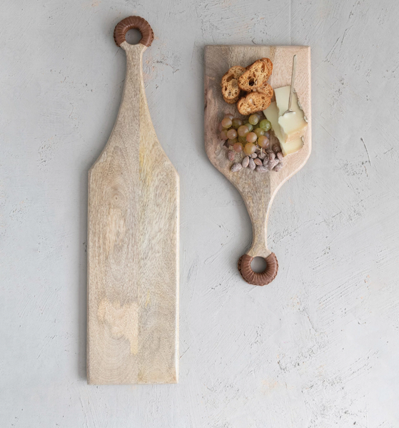 Mango Wood Board w/ Braided Leather Handle - Small