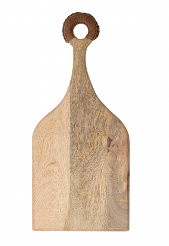 Mango Wood Board w/ Braided Leather Handle - Small