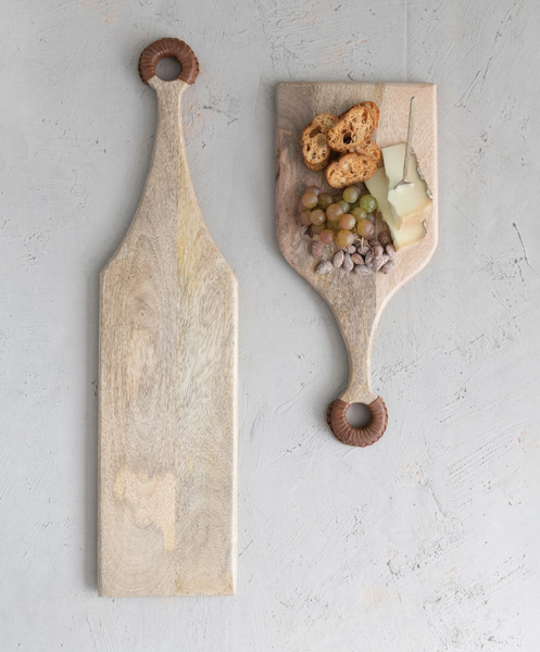 Mango Wood Board w/ Braided Leather Handle - Large