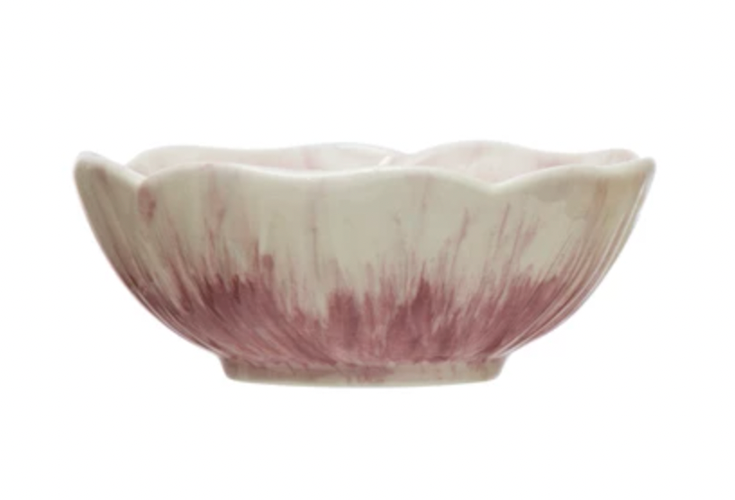 Hand-Painted Stoneware Flower Bowl - Purple