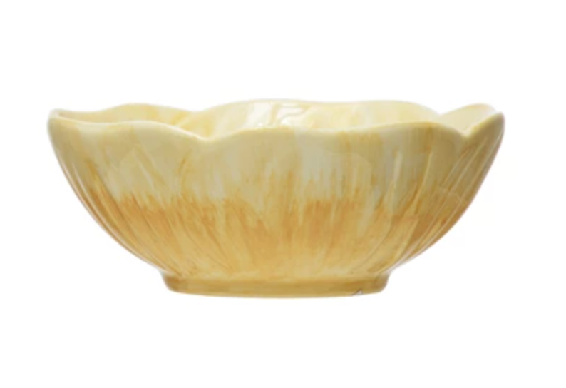 Hand-Painted Stoneware Flower Bowl - Yellow