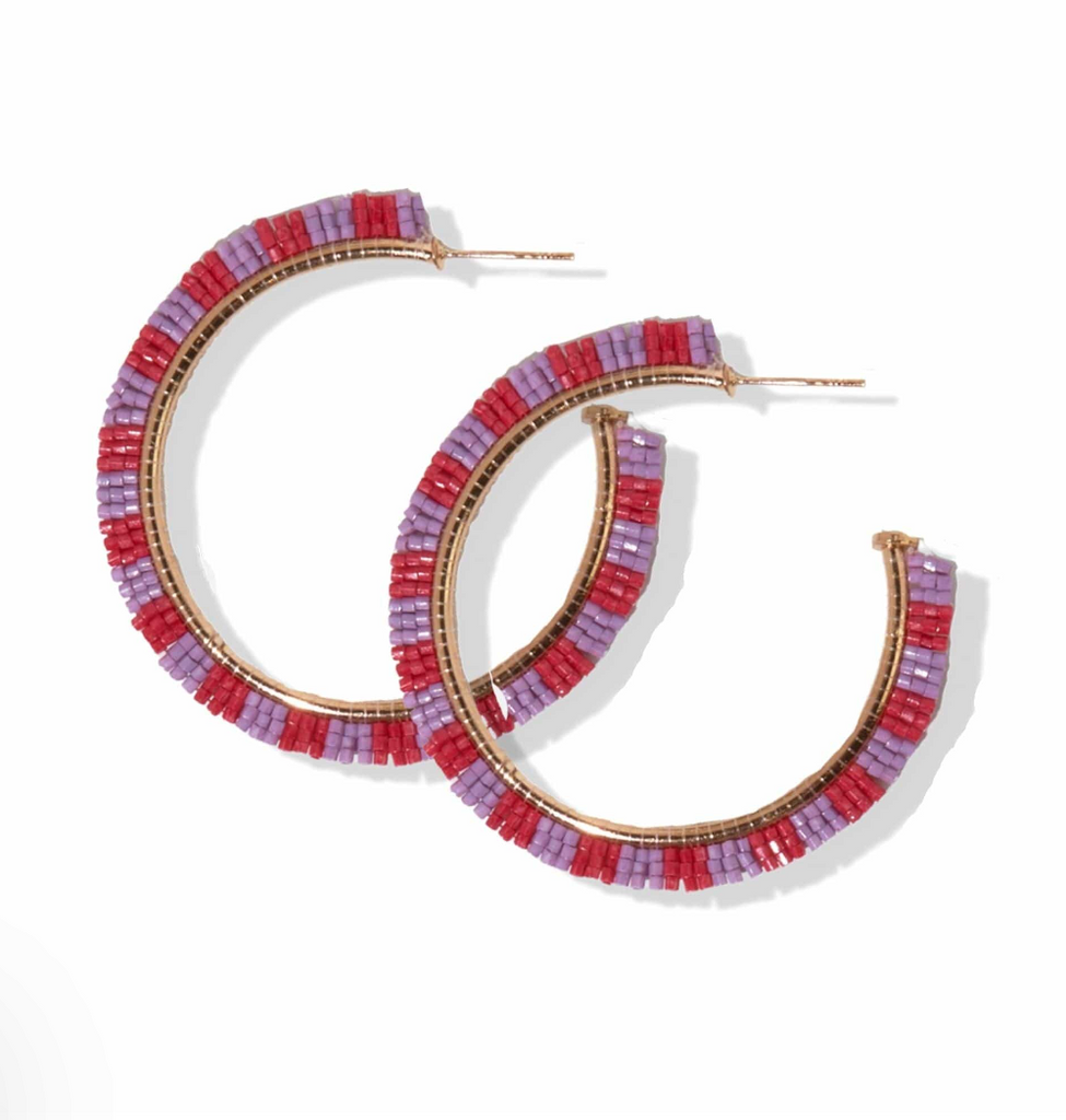 Stripe Hoop Earrings - Red/Lilac