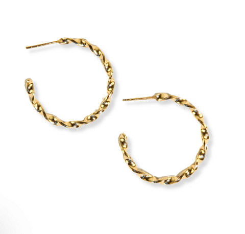 Twisted Hoop Earrings - Brass