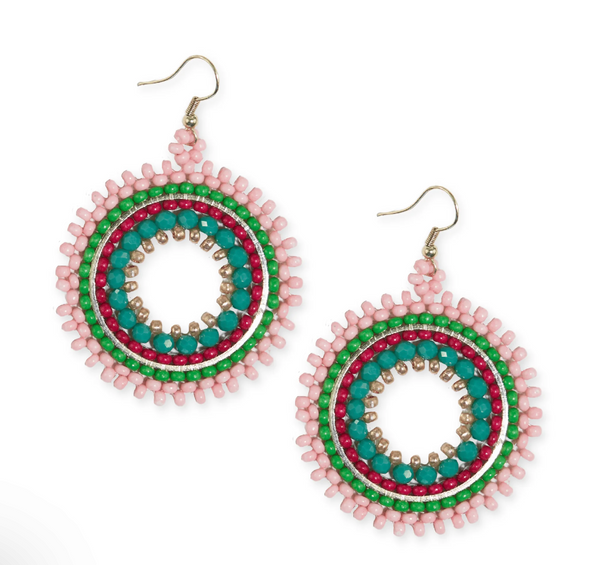 Lulu Circles Beaded Earrings - Light Pink
